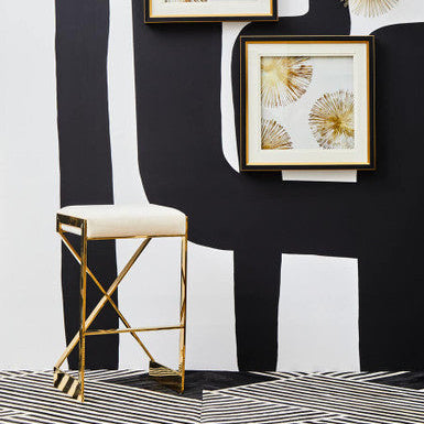 Orsina Azalea Ivory Velvet Bar Stool with Gold Finish Stainless Steel