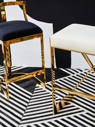 Orsina Azalea Ivory Velvet Bar Stool with Gold Finish Stainless Steel