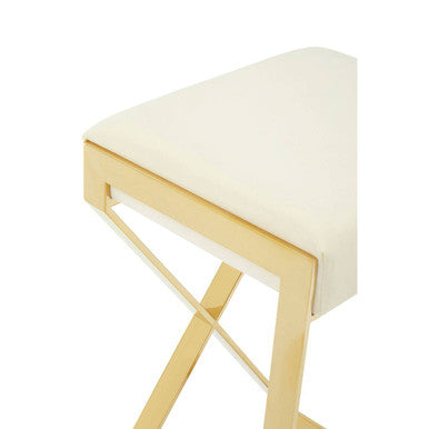 Orsina Azalea Ivory Velvet Bar Stool with Gold Finish Stainless Steel