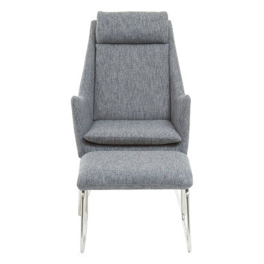 Orsina Azalea Grey Fabric Lounge Chair and Footstool Ottoman Set