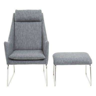 Orsina Azalea Grey Fabric Lounge Chair and Footstool Ottoman Set