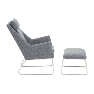 Orsina Azalea Grey Fabric Lounge Chair and Footstool Ottoman Set