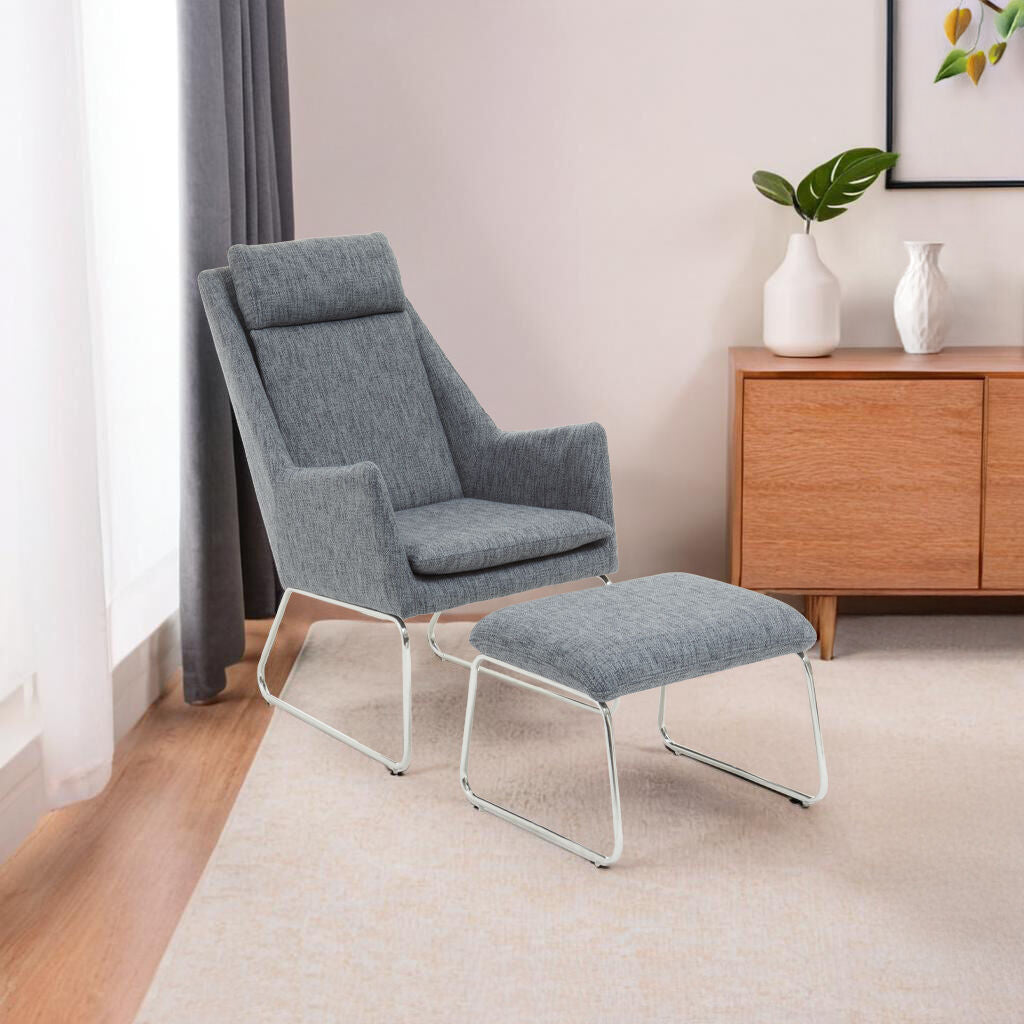 Orsina Azalea Grey Fabric Lounge Chair and Footstool Ottoman Set