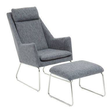 Orsina Azalea Grey Fabric Lounge Chair and Footstool Ottoman Set