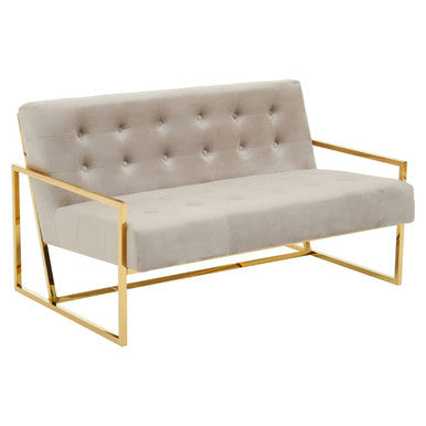 Orsina Azalea Mink Velvet 2 Seater Sofa | Tufted Gold Frame Loveseat