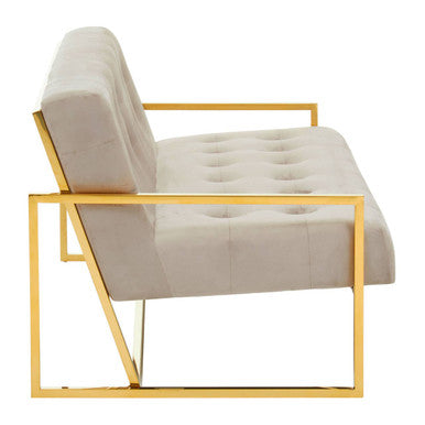 Orsina Azalea Mink Velvet 2 Seater Sofa | Tufted Gold Frame Loveseat