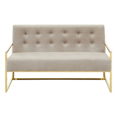 Orsina Azalea Mink Velvet 2 Seater Sofa | Tufted Gold Frame Loveseat