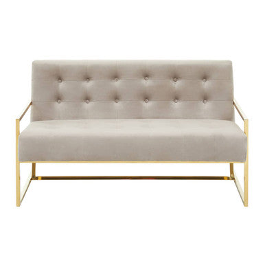 Orsina Azalea Mink Velvet 2 Seater Sofa | Tufted Gold Frame Loveseat