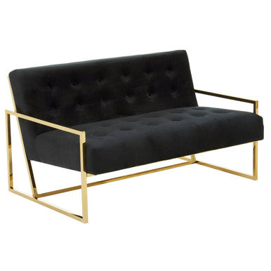 Orsina Azalea Black Velvet 2 Seater Sofa with Gold Stainless Steel Frame