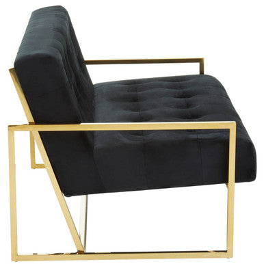 Orsina Azalea Black Velvet 2 Seater Sofa with Gold Stainless Steel Frame