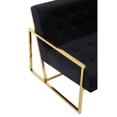 Orsina Azalea Black Velvet 2 Seater Sofa with Gold Stainless Steel Frame