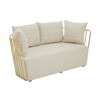 Orsina Azalea 2 Seater Sofa – Natural Fabric with Gold Steel Frame
