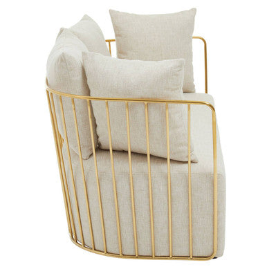 Orsina Azalea 2 Seater Sofa – Natural Fabric with Gold Steel Frame