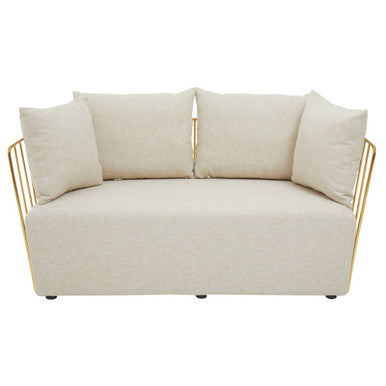 Orsina Azalea 2 Seater Sofa – Natural Fabric with Gold Steel Frame