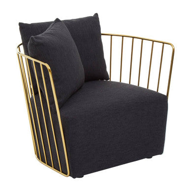 Orsina Azalea Accent Chair – Black Velvet and Gold Metal Frame