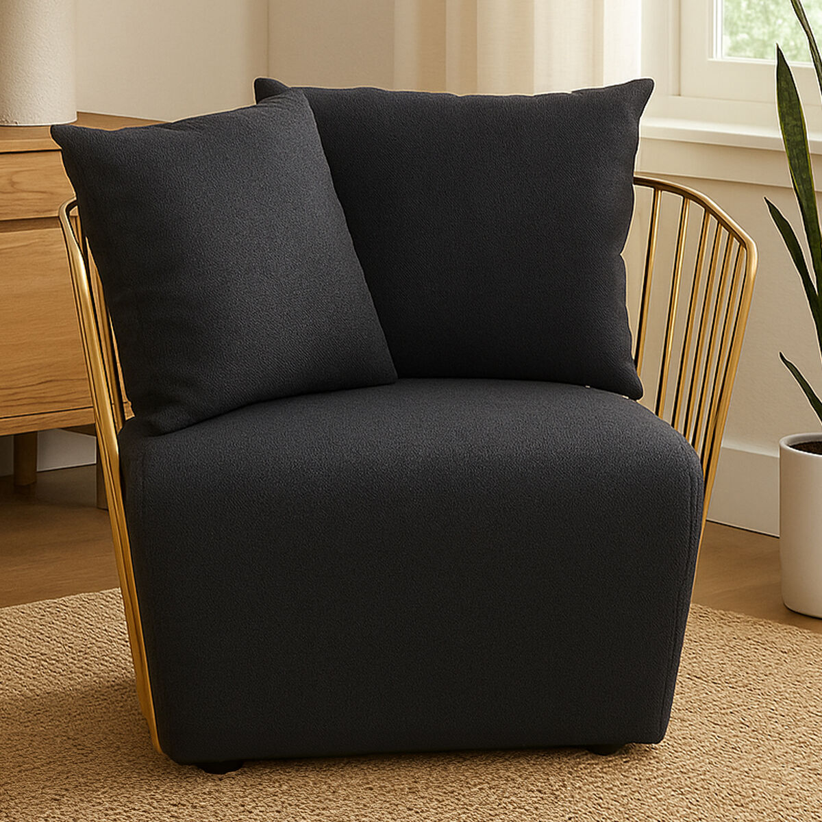 Orsina Azalea Accent Chair – Black Velvet and Gold Metal Frame