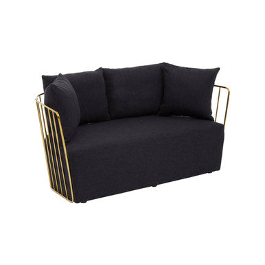 Orsina Azalea Black Fabric 2 Seater Sofa | Modern Gold Frame Loveseat