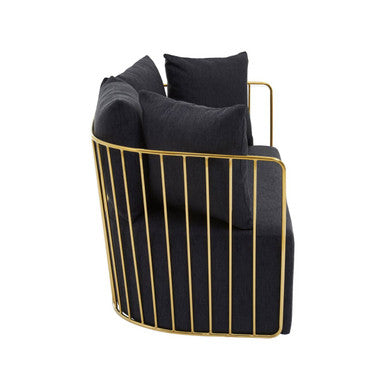 Orsina Azalea Black Fabric 2 Seater Sofa | Modern Gold Frame Loveseat