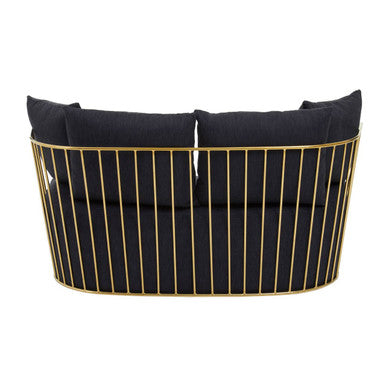 Orsina Azalea Black Fabric 2 Seater Sofa | Modern Gold Frame Loveseat