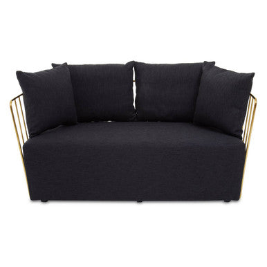 Orsina Azalea Black Fabric 2 Seater Sofa | Modern Gold Frame Loveseat