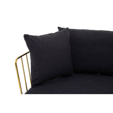 Orsina Azalea Black Fabric 2 Seater Sofa | Modern Gold Frame Loveseat