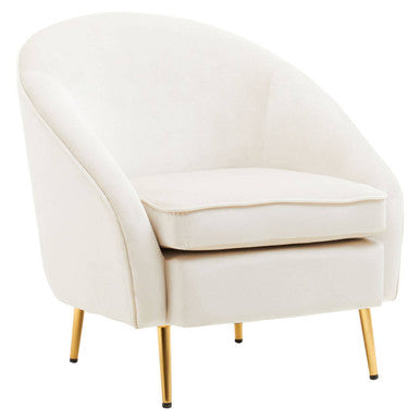 Orsina Yasmeen Beige Velvet Armchair – Modern Tub Chair with Gold Legs