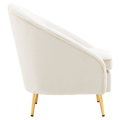 Orsina Yasmeen Beige Velvet Armchair – Modern Tub Chair with Gold Legs