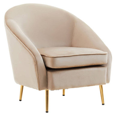 Orsina Yasmeen Mink Velvet Armchair – Modern Tub Chair with Gold Legs