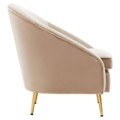 Orsina Yasmeen Mink Velvet Armchair – Modern Tub Chair with Gold Legs