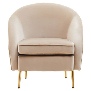 Orsina Yasmeen Mink Velvet Armchair – Modern Tub Chair with Gold Legs