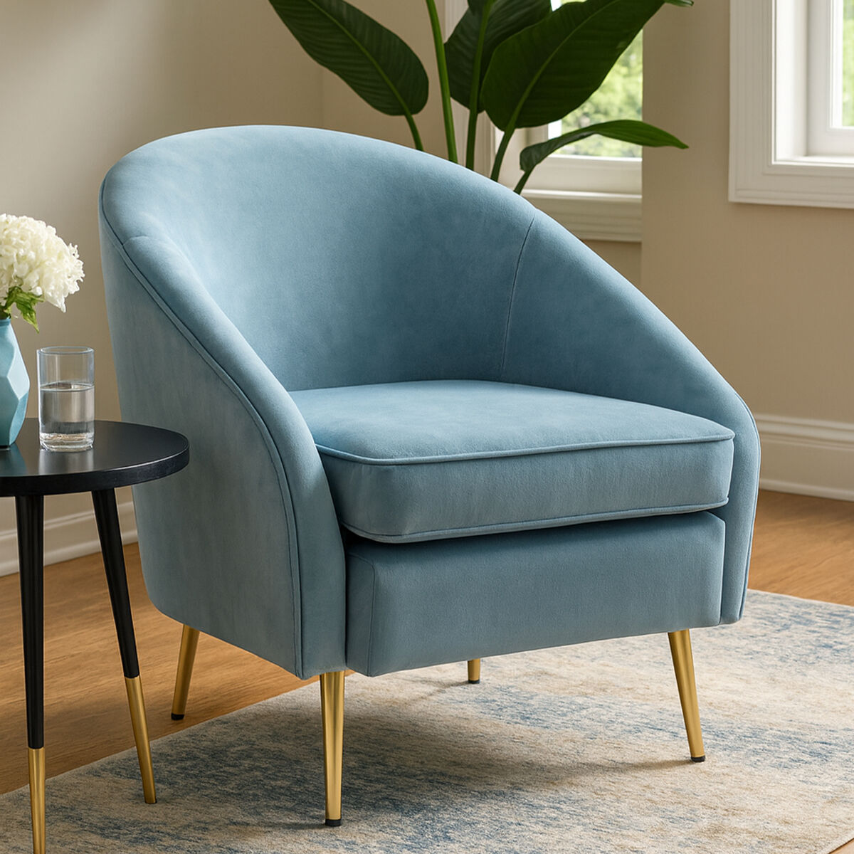 Orsina Yasmeen Aqua Blue Velvet Armchair – Modern Tub Accent Chair