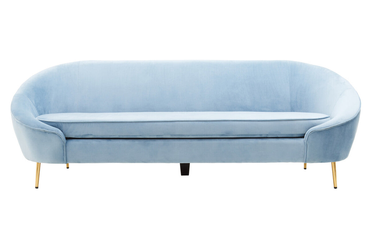 Orsina Yasmeen 3 Seater Aqua Blue Velvet Sofa with Gold Legs