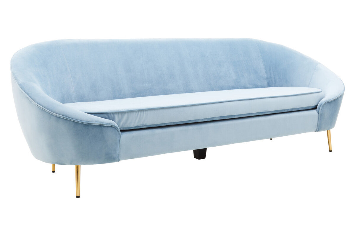 Orsina Yasmeen 3 Seater Aqua Blue Velvet Sofa with Gold Legs