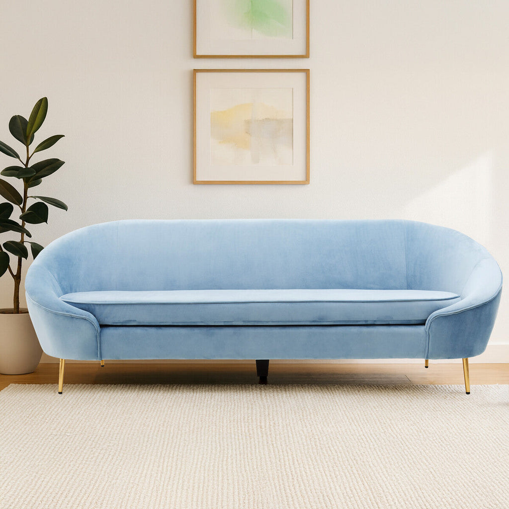 Orsina Yasmeen 3 Seater Aqua Blue Velvet Sofa with Gold Legs