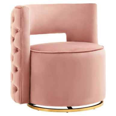 Orsina Yasmeen Pink Velvet Swivel Accent Chair with Gold Base