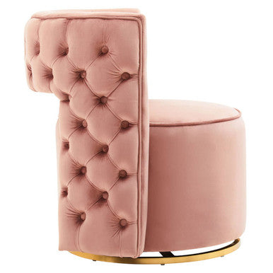 Orsina Yasmeen Pink Velvet Swivel Accent Chair with Gold Base