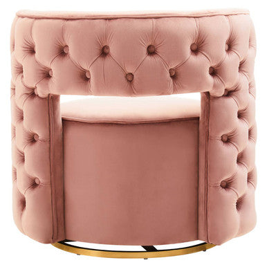 Orsina Yasmeen Pink Velvet Swivel Accent Chair with Gold Base