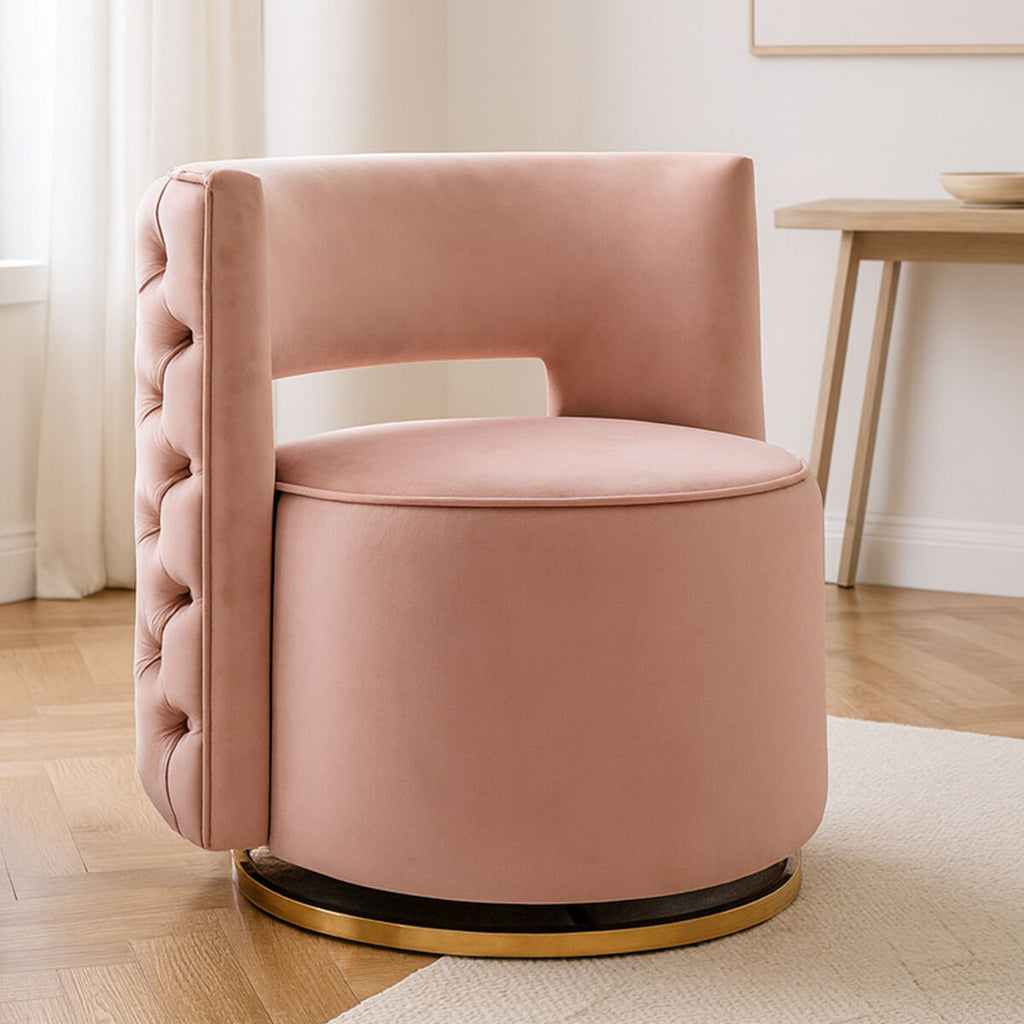 Orsina Yasmeen Pink Velvet Swivel Accent Chair with Gold Base