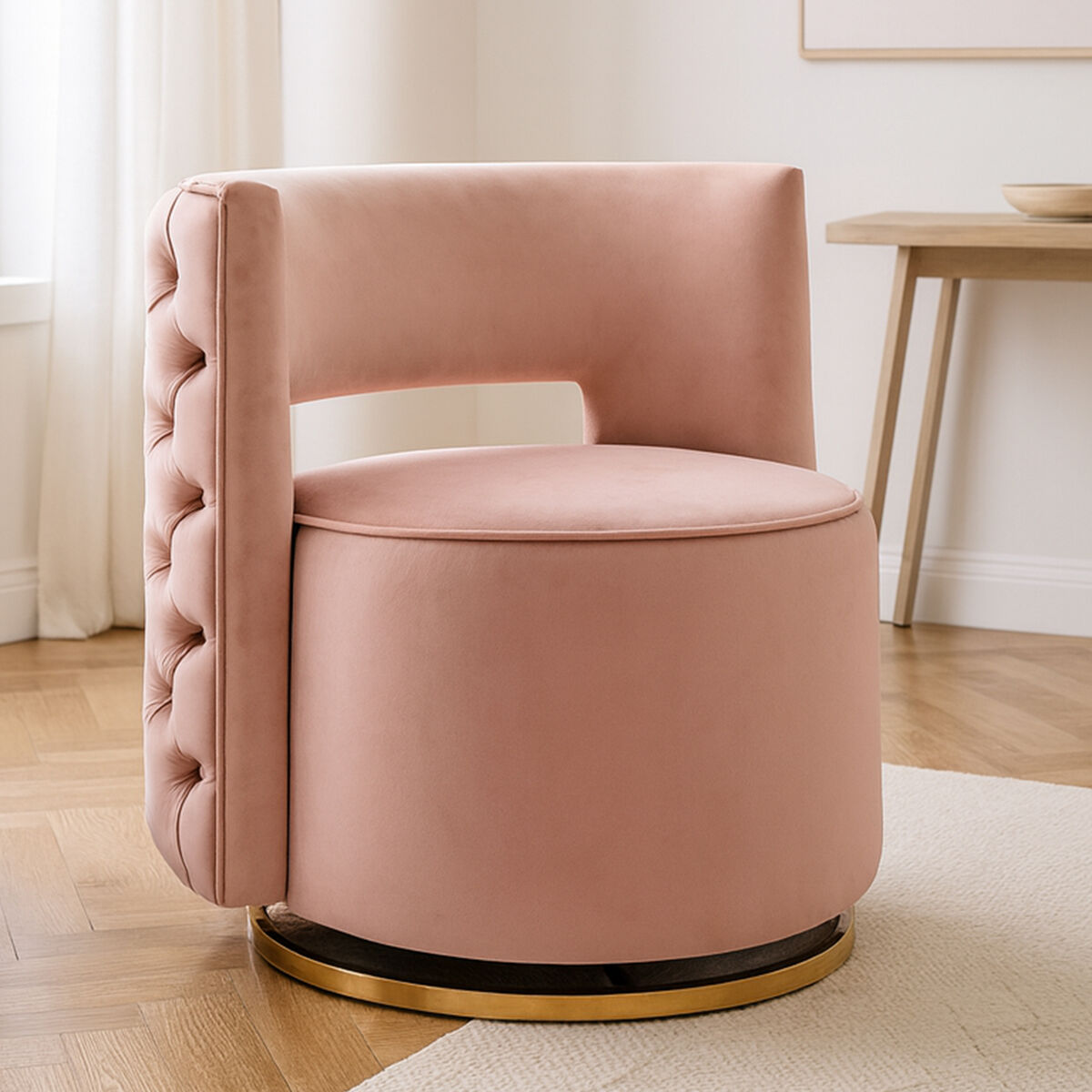 Orsina Yasmeen Pink Velvet Swivel Accent Chair with Gold Base
