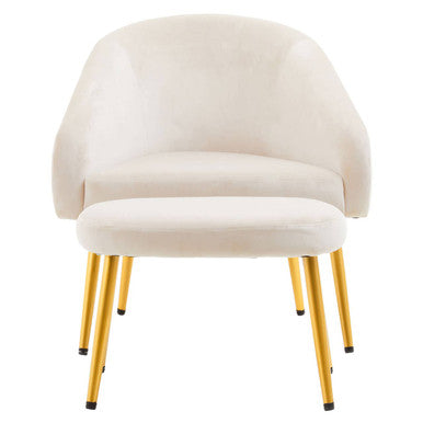 Orsina Yasmeen Beige Accent Chair and Footstool with Gold Legs