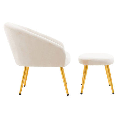 Orsina Yasmeen Beige Accent Chair and Footstool with Gold Legs