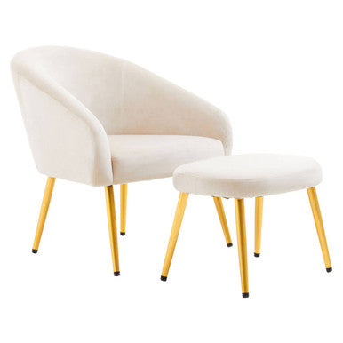 Orsina Yasmeen Beige Accent Chair and Footstool with Gold Legs