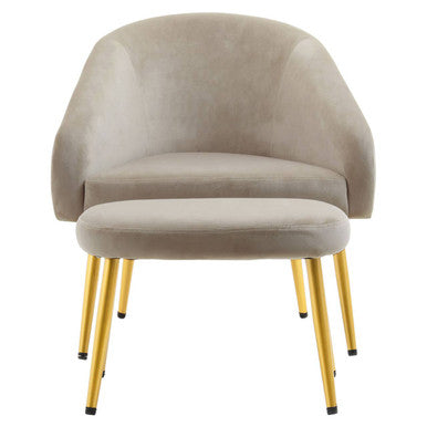 Orsina Yasmeen Mink Velvet Accent Chair and Footstool with Gold Legs