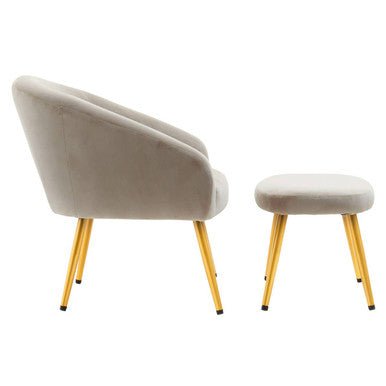 Orsina Yasmeen Mink Velvet Accent Chair and Footstool with Gold Legs