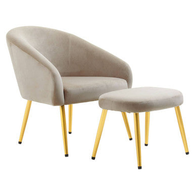Orsina Yasmeen Mink Velvet Accent Chair and Footstool with Gold Legs