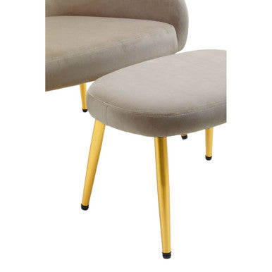 Orsina Yasmeen Mink Velvet Accent Chair and Footstool with Gold Legs