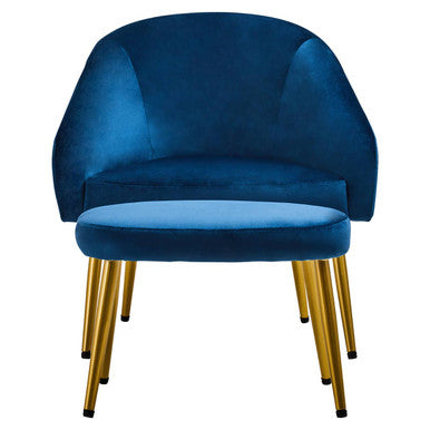 Orsina Yasmeen Velvet Accent Chair and Footstool Set – Midnight Blue