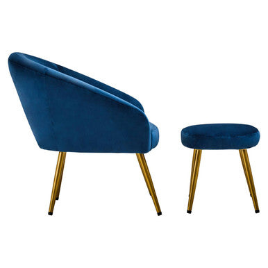 Orsina Yasmeen Velvet Accent Chair and Footstool Set – Midnight Blue