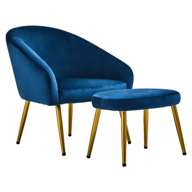 Orsina Yasmeen Velvet Accent Chair and Footstool Set – Midnight Blue