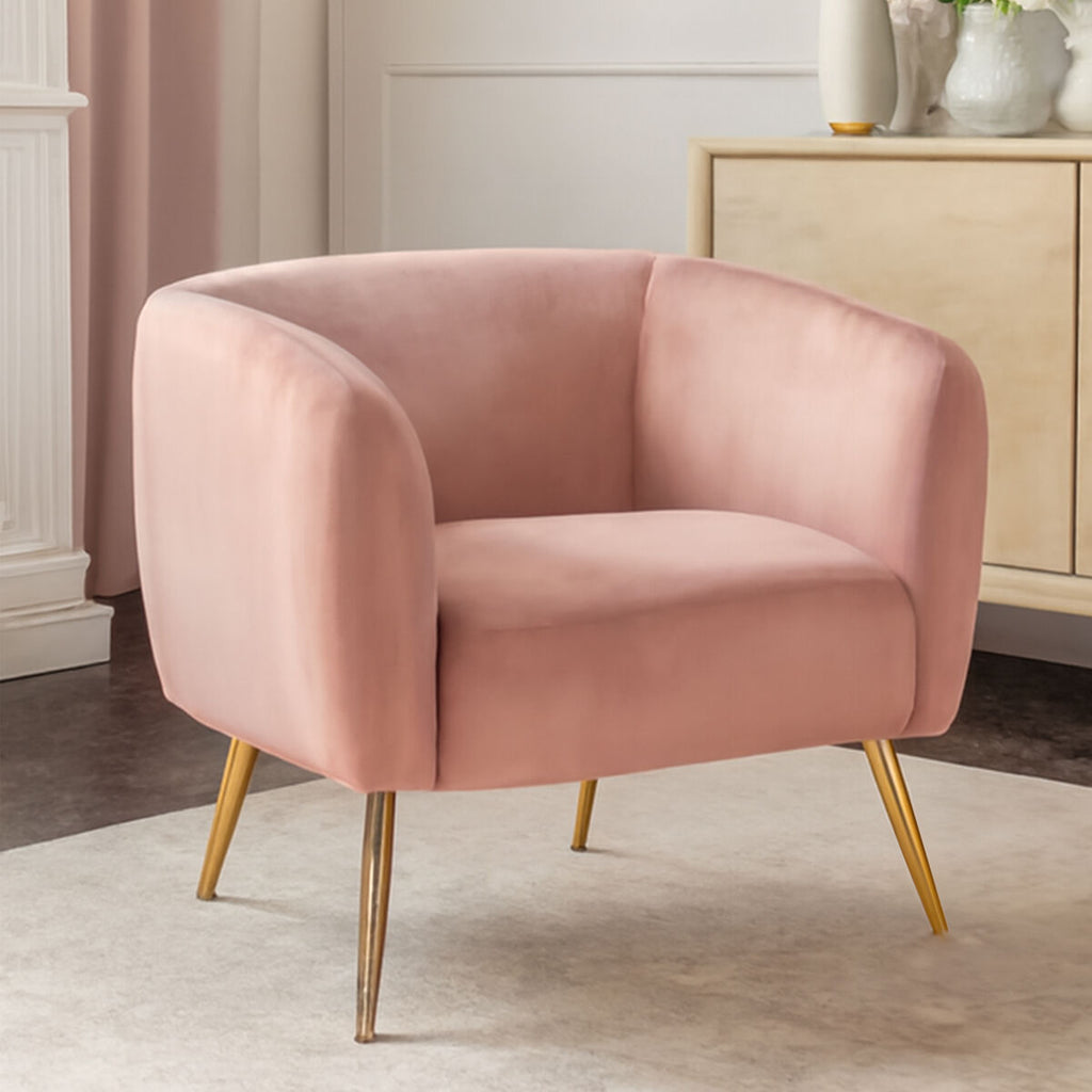 Orsina Yasmeen Pink Velvet Armchair | Glam Accent Chair with Gold Legs